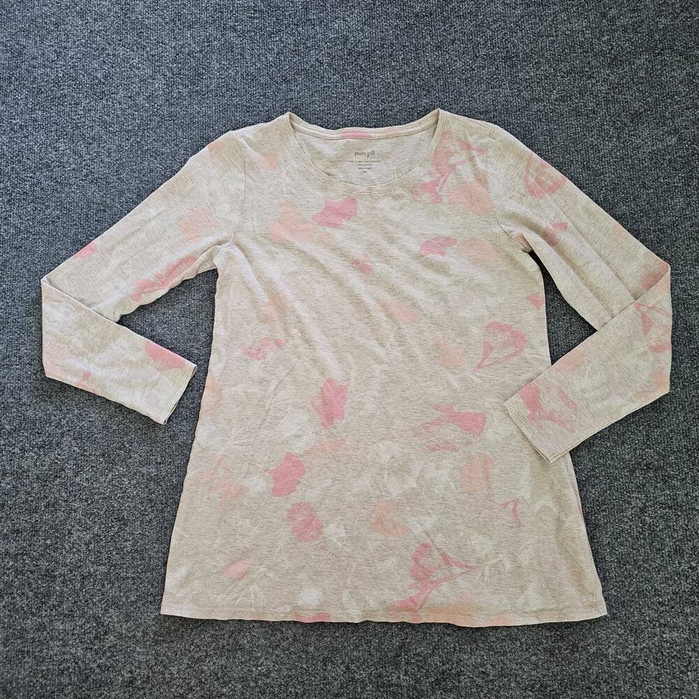 J Jill Pure Jill Top Womens XS Beige Pink Long Sleeve Crew Neck Stretchy Casual